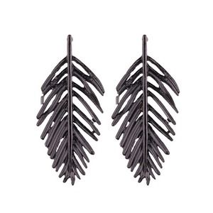 Sleek Black Exaggerated Long Leaf Earring